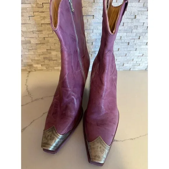 NEW Free People Brayden Western Boots Leather EU 36 US 5.5 Purple - Picture 4 of 5